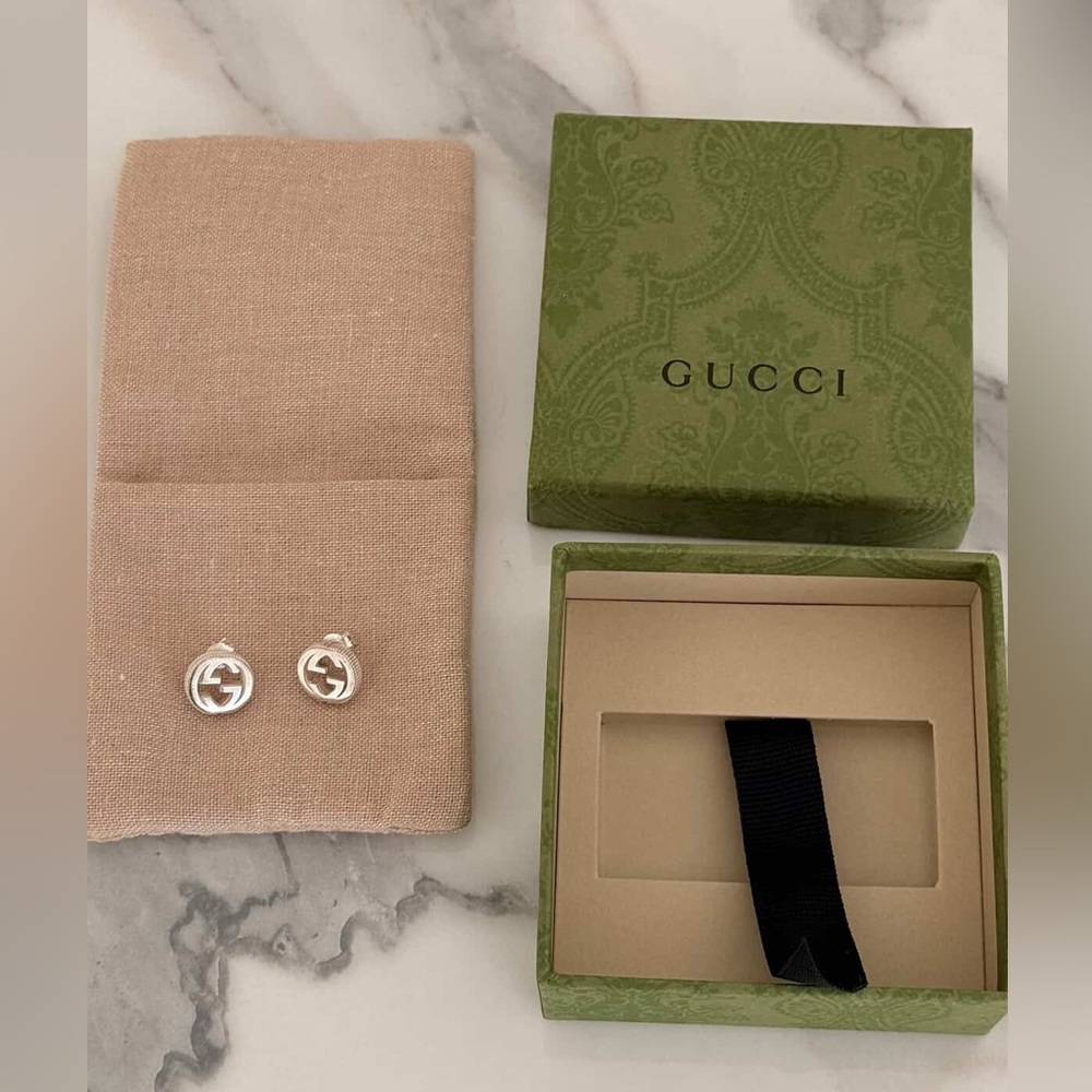 Gucci Silver Interlocking Studd Earrings Used Onc… - image 1